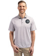 Chicago Cubs Mono Cutter & Buck Virtue Eco Pique Micro Stripe Recycled Mens Big & Tall Polo Polished/White Front