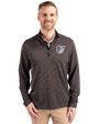 Baltimore Orioles Mono Cutter & Buck Virtue Eco Pique Micro Stripe Recycled Mens Quarter Zip Black/Elemental Grey Front