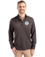 Milwaukee Brewers Mono Cutter & Buck Virtue Eco Pique Micro Stripe Recycled Mens Quarter Zip Black/Elemental Grey Front