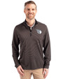 Cleveland Guardians Mono Cutter & Buck Virtue Eco Pique Micro Stripe Recycled Mens Quarter Zip Black/Elemental Grey Front