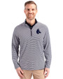 Boston Red Sox Mono Cutter & Buck Virtue Eco Pique Micro Stripe Recycled Mens Quarter Zip Navy Blue/White Front