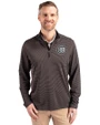 Chicago Cubs Mono Cutter & Buck Virtue Eco Pique Micro Stripe Recycled Mens Quarter Zip Black/Elemental Grey Front
