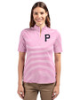Pittsburgh Pirates Mono Cutter & Buck Virtue Eco Pique Stripe Recycled Womens Top Gelato Fuchsia Front