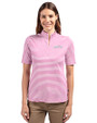 New York Jets Mono Cutter & Buck Virtue Eco Pique Stripe Recycled Womens Top Gelato Fuchsia Front