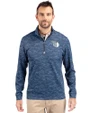 Cleveland Guardians Mono Cutter & Buck Traverse Stretch Eco Camo Print Quarter Zip Mens Big and Tall Pullover Navy Blue Front