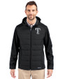 Texas Rangers Mono Cutter & Buck Evoke Hybrid Eco Softshell Recycled Full Zip Mens Big & Tall Hooded Jacket Black Front