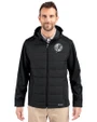 New York Yankees Mono Cutter & Buck Evoke Hybrid Eco Softshell Recycled Full Zip Mens Big & Tall Hooded Jacket Black Front