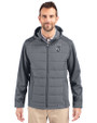 Kansas City Royals Mono Cutter & Buck Evoke Hybrid Eco Softshell Recycled Full Zip Mens Big & Tall Hooded Jacket Elemental Grey Front