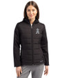 Los Angeles Angels Mono Cutter & Buck Evoke Hybrid Softshell Recycled Full Zip Womens Hooded Jacket Black Front
