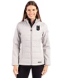 Kansas City Royals Mono Cutter & Buck Evoke Hybrid Softshell Recycled Full Zip Womens Hooded Jacket CONCRETE Front