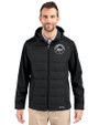New York Mets Mono Cutter & Buck Evoke Hybrid Softshell Recycled Full Zip Mens Hooded Jacket Black Front