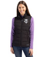Minnesota Twins Mono Cutter & Buck Evoke Hybrid Softshell Recycled Womens Full Zip Vest Black Front