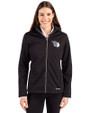 Cleveland Guardians Mono Cutter & Buck Evoke Softshell Recycled Full Zip Womens Jacket Black Front