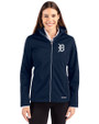 Detroit Tigers Mono Cutter & Buck Evoke Softshell Recycled Full Zip Womens Jacket Navy Blue Front