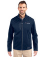 Atlanta Braves Monochromatic Cutter & Buck Evoke Recycled Honeycomb Fleece Mens Full Zip Jacket Navy Blue Front