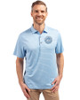 New York Mets Mono Cutter & Buck Forge Eco Heather Stripe Stretch Recycled Mens Polo Atlas Heather Front