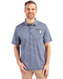 Cleveland Guardians Mono Cutter & Buck Forge Eco Heather Stripe Stretch Recycled Mens Polo Navy Blue Heather Front