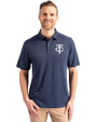 Minnesota Twins Mono Cutter & Buck Forge Eco Stretch Recycled Mens Polo Dark Navy Blue Heather Front