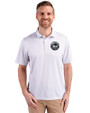 New York Mets Mono Cutter & Buck Pike Eco Symmetry Print Stretch Recycled Mens Polo White/Polished Front
