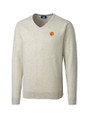 Clemson Tigers Cutter & Buck Lakemont Tri-Blend Mens V-Neck Pullover Sweater Oatmeal Heather Mannequin