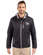 Cleveland Guardians Mono Cutter & Buck Rainier Primaloft Eco Mens Full Zip Hooded Jacket Black Front