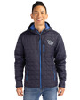 Cleveland Guardians Mono Cutter & Buck Rainier Primaloft Eco Mens Full Zip Hooded Jacket Dark Navy Front