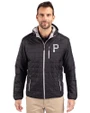 Pittsburgh Pirates Mono Cutter & Buck Rainier Primaloft Eco Mens Full Zip Hooded Jacket Black Front