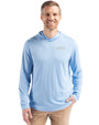 New York Jets Mono Cutter & Buck Coastline Epic Comfort Recycled Mens Hooded Shirt Atlas Light Blue Front