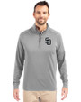 San Diego Padres Mono Cutter & Buck Adapt Eco Knit Stretch Recycled Mens Big and Tall Quarter Zip Pullover Polished Medium Gray Front