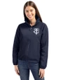 Minnesota Twins Mono Cutter & Buck Charter Eco Recycled Womens Full-Zip Jacket Navy Blue Front