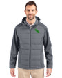 North Texas Mean Green Cutter & Buck Evoke Hybrid Softshell Recycled Full Zip Mens Hooded Jacket Elemental Grey Front