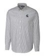 Michigan State Spartans Cutter & Buck Stretch Oxford Stripe Mens Long Sleeve Dress Shirt Charcoal Mannequin