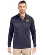 Michigan Wolverines Cutter & Buck Traverse Stretch Eco Stripe Quarter Zip Mens Big and Tall Pullover Liberty Navy Front