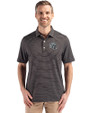 Las Vegas Raiders NFL Helmet Cutter & Buck Forge Epic Confidence Fine Line Stripe Stretch Recycled Mens Polo Black/White Front