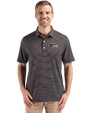 Seattle Seahawks Mono Cutter & Buck Forge Epic Confidence Fine Line Stripe Stretch Recycled Mens Polo Black/White Front