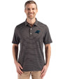 Carolina Panthers Cutter & Buck Forge Epic Confidence Fine Line Stripe Stretch Recycled Mens Polo Black/White Front