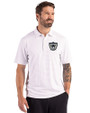 Las Vegas Raiders Historic Cutter & Buck Forge Recycled Fine Line Stripe Four-Way Stretch Mens Polo White/Polished Front