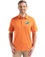 Miami Dolphins Cutter & Buck Forge Epic Confidence Fine Line Stripe Stretch Recycled Mens Polo College Orange/White Front