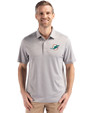 Miami Dolphins Cutter & Buck Forge Epic Confidence Fine Line Stripe Stretch Recycled Mens Polo Polished/White Front