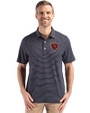 Chicago Bears Historic Cutter & Buck Forge Epic Confidence Fine Line Stripe Stretch Recycled Mens Polo Navy Blue/White Front