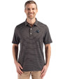 Carolina Panthers Mono Cutter & Buck Forge Epic Confidence Fine Line Stripe Stretch Recycled Mens Polo Black/White Front