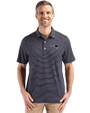 New England Patriots Mono Cutter & Buck Forge Epic Confidence Fine Line Stripe Stretch Recycled Mens Polo Navy Blue/White Front