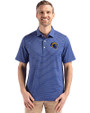 Los Angeles Rams NFL Helmet Cutter & Buck Forge Epic Confidence Fine Line Stripe Stretch Recycled Mens Polo Tour Blue/White Front