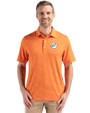 Miami Dolphins Historic Cutter & Buck Forge Recycled Fine Line Stripe Four-Way Stretch Mens Polo College Orange/White Front
