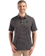 Atlanta Falcons Mono Cutter & Buck Forge Epic Confidence Fine Line Stripe Stretch Recycled Mens Polo Black/White Front