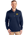 Michigan Wolverines Cutter & Buck Traverse Recycled Smooth Stretch Mens Quarter Zip Pullover Liberty Navy Front