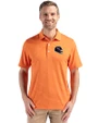 Chicago Bears NFL Helmet Cutter & Buck Forge Epic Confidence Fine Line Stripe Stretch Recycled Mens Polo College Orange/White Front