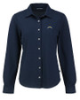Los Angeles Chargers Cutter & Buck Advantage Tri-Blend Eco Soft Pique Long Sleeve Knitted Womens Button Up Liberty Navy Mannequin