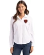 Chicago Bears Historic Cutter & Buck Advantage Tri-Blend Eco Soft Pique Long Sleeve Knitted Womens Button Up White Front