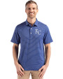 Kansas City Royals Cutter & Buck Forge Epic Confidence Fine Line Stripe Stretch Recycled Mens Polo Tour Blue/White Front